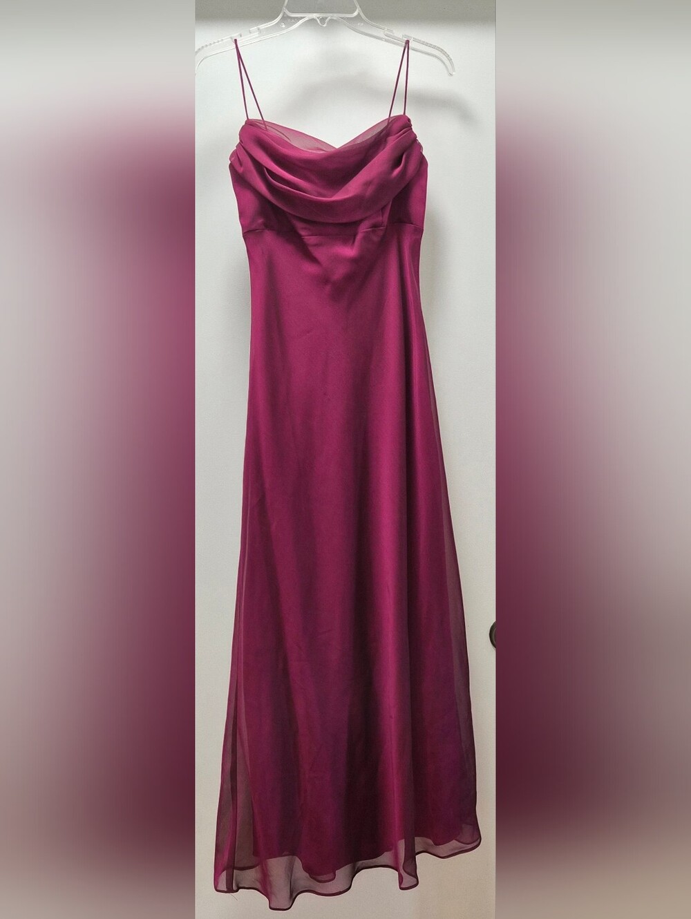 Women’s Vintage Fuchsia Satin Gown with Draped Front Size 8